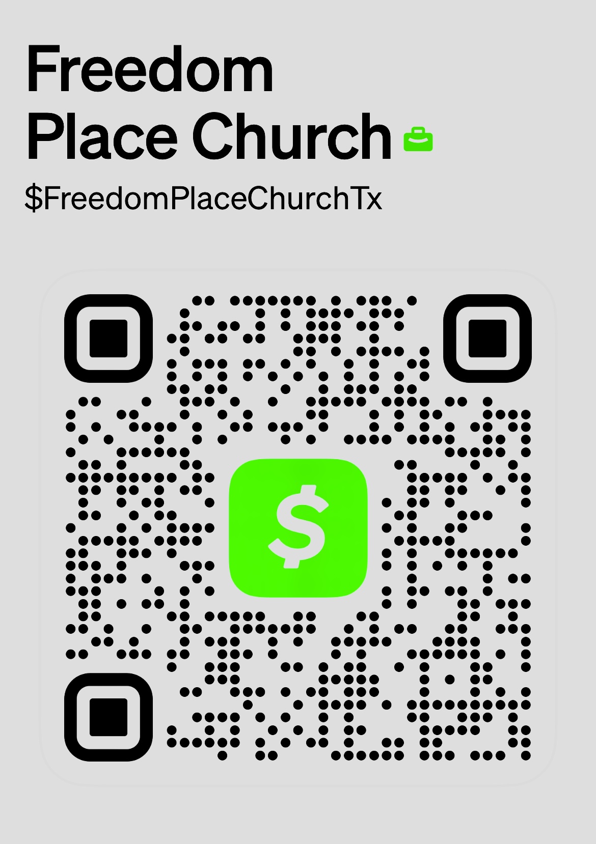 Cash App QR code for Freedom Place Church giving